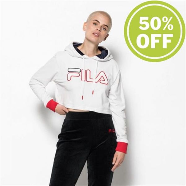 Moletons Fila Mulher Branco - Fila Antonella Cropped Velour Hoodie Cropped, Velour Er Portugal Onlin